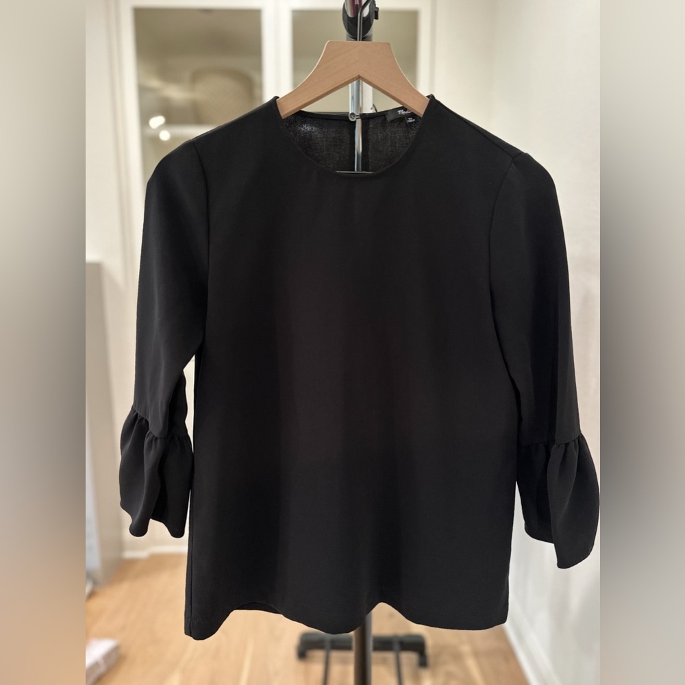 Madewell Black Blouse with Puff Sleeves